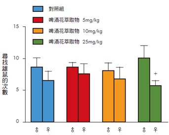 啤酒花萃取物增加雌鼠尋找雄鼠的次數。